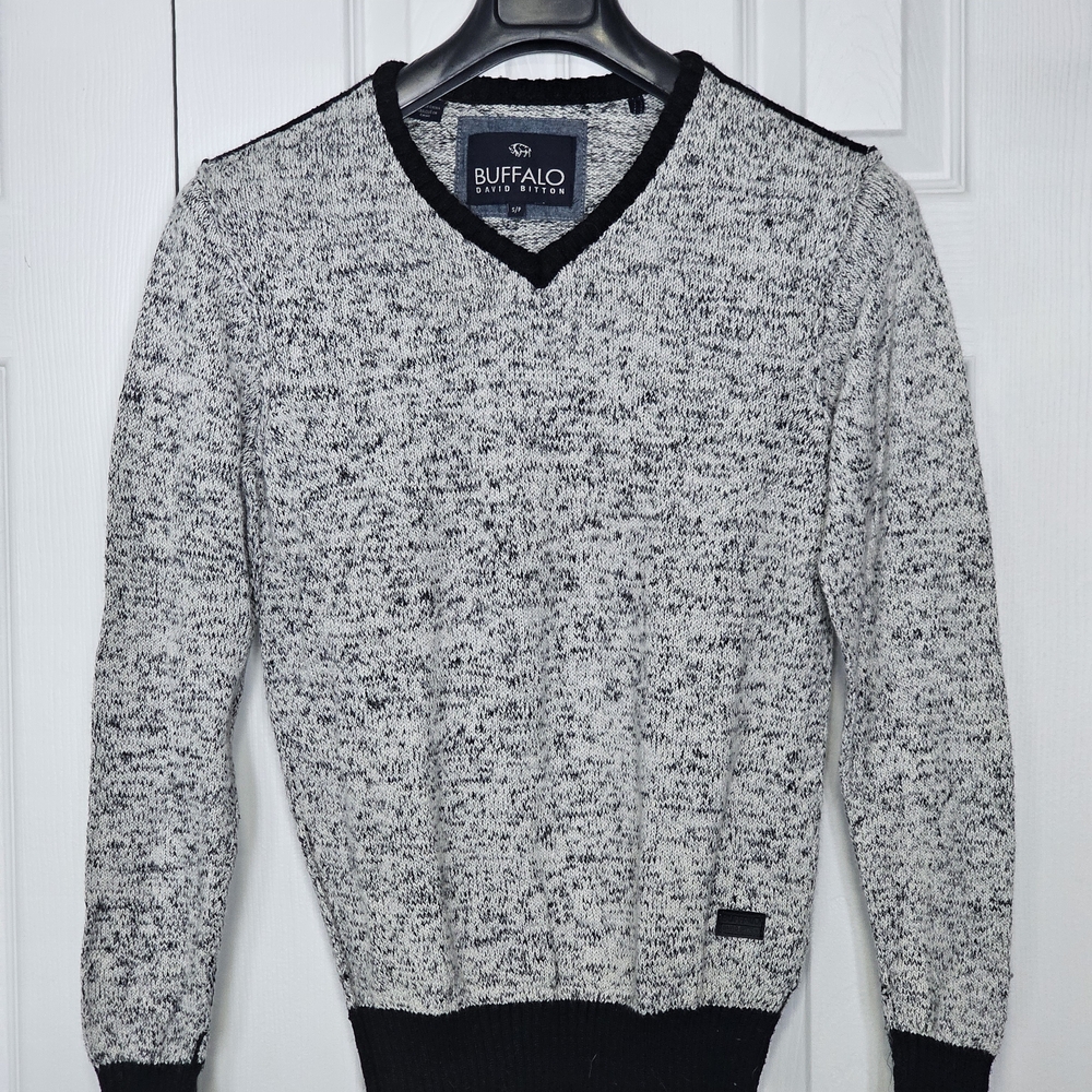 Buffalo David Bitton Men's Black & Gray Marled V-Neck Sweater